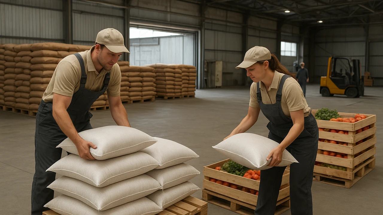 Рабочая зона компании: приём, сортировка и упаковка сельхозпродукции.